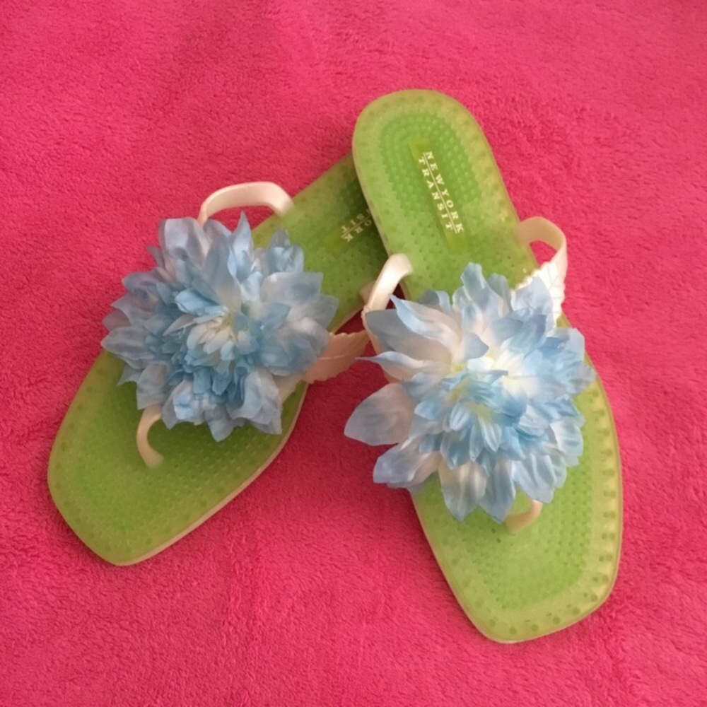 Vintage New York Transit flower Vinyl Thong Sandal Summer,beach jelly lip-flops